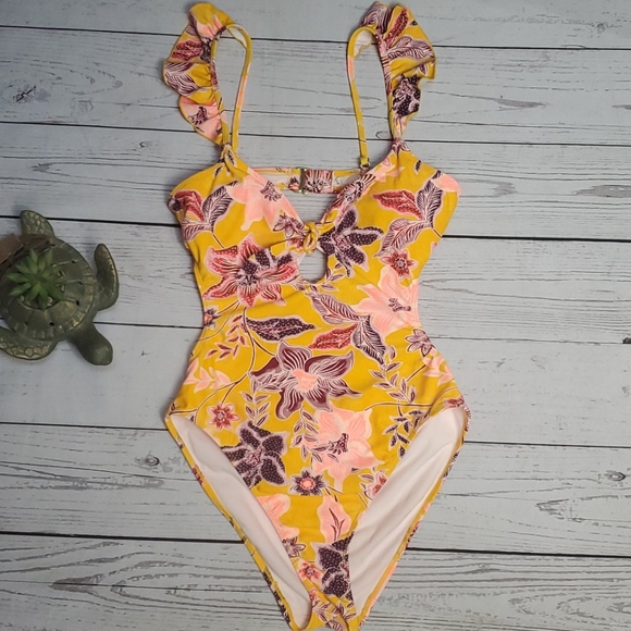 No Boundaries Other - Monokini yellow floral pink swimsuit